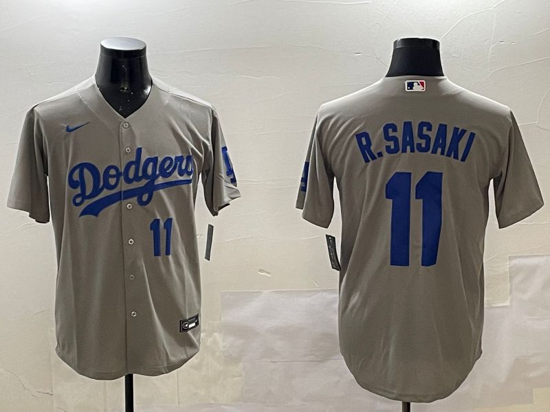 Men Los Angeles Dodgers #11 R.Sasaki Grey Game 2025 Nike MLB Jersey style 8